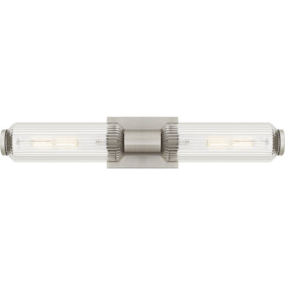 Quoizel Hawes 24in 2-Light Bath Light | Modern Brushed Nickel and Clear Ribbed Glass | Bathroom Vanity & Wall Sconce | Model HWS8524BN