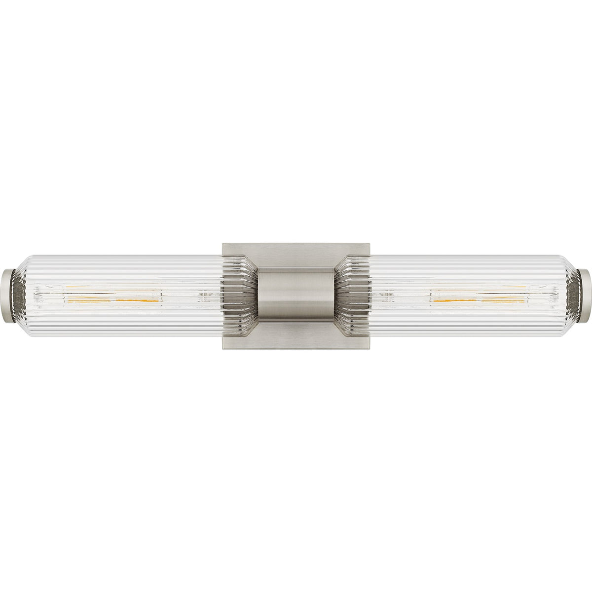 Quoizel Hawes 24in 2-Light Bath Light | Modern Brushed Nickel and Clear Ribbed Glass | Bathroom Vanity & Wall Sconce | Model HWS8524BN