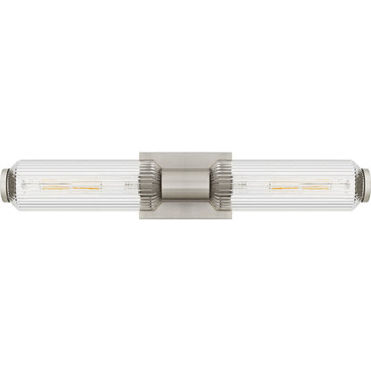 Quoizel Hawes 24in 2-Light Bath Light | Modern Brushed Nickel and Clear Ribbed Glass | Bathroom Vanity & Wall Sconce | Model HWS8524BN