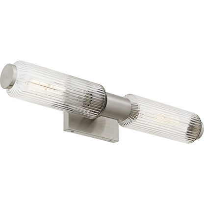Quoizel Hawes 24in 2-Light Bath Light | Modern Brushed Nickel and Clear Ribbed Glass | Bathroom Vanity & Wall Sconce | Model HWS8524BN