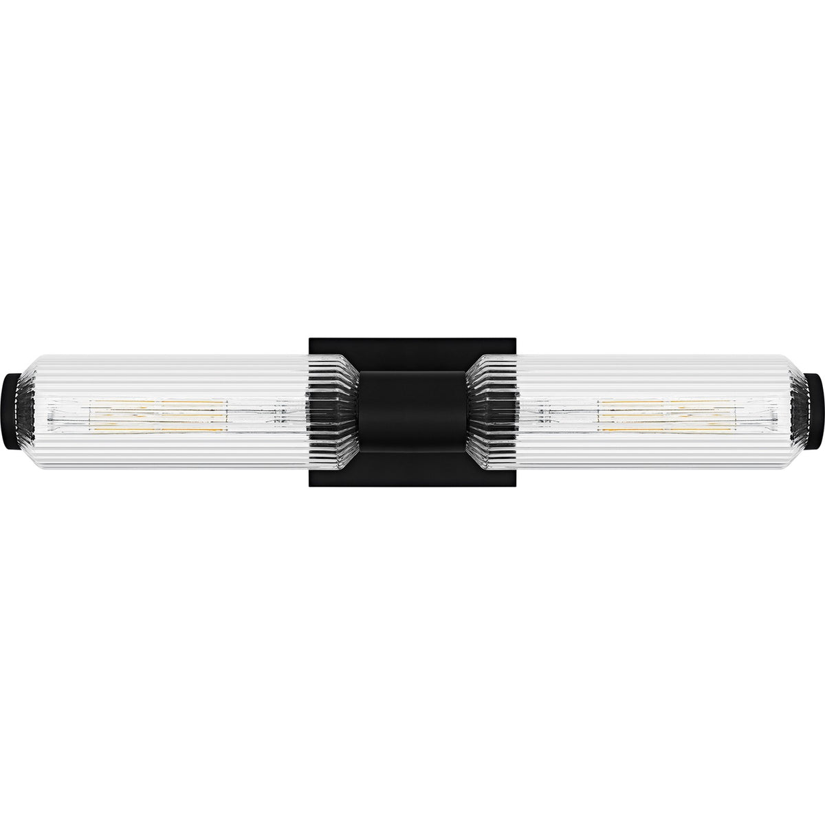 Quoizel Hawes 24in 2-Light Bath Light | Modern Matte Black and Clear Ribbed Glass | Bathroom Vanity & Wall Sconce | Model HWS8524MBK