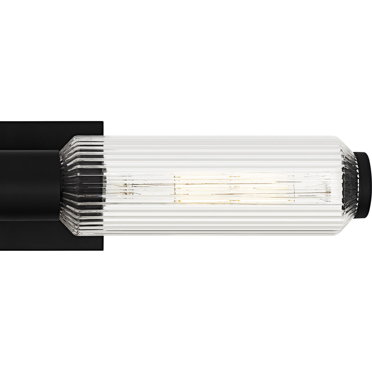Quoizel Hawes 24in 2-Light Bath Light | Modern Matte Black and Clear Ribbed Glass | Bathroom Vanity & Wall Sconce | Model HWS8524MBK