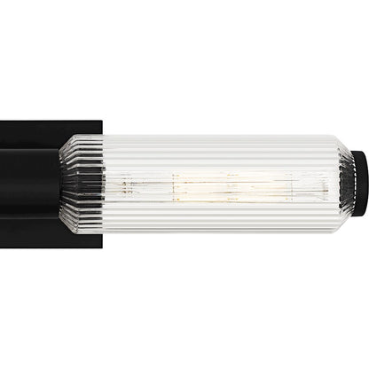 Quoizel Hawes 24in 2-Light Bath Light | Modern Matte Black and Clear Ribbed Glass | Bathroom Vanity & Wall Sconce | Model HWS8524MBK