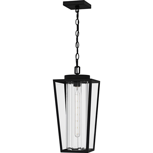 Quoizel Jett 9in 1-Light Mini Pendant | Transitional Matte Black and Clear Glass | Kitchen Island & Bar | 8.5 x 8.5 x 18.75 in | Model JET1509MBK