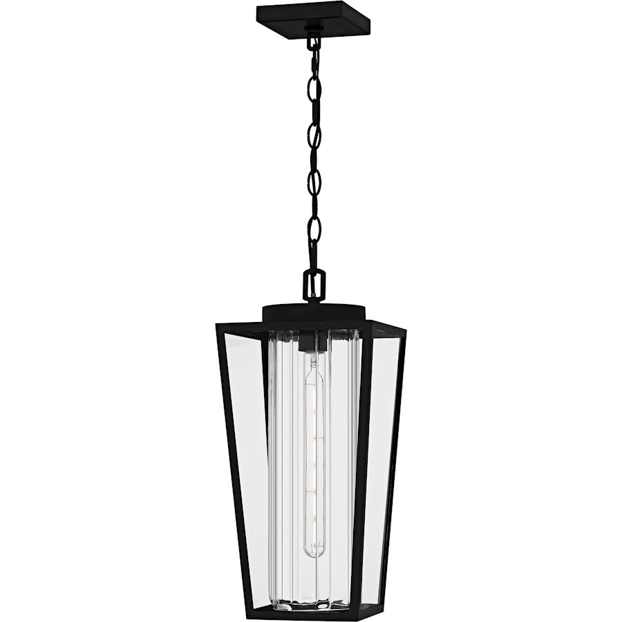 Quoizel Jett 9in 1-Light Outdoor Hanging Lantern | Transitional Matte Black and Clear Glass | Covered Patio & Entryway | Model JET1909MBK