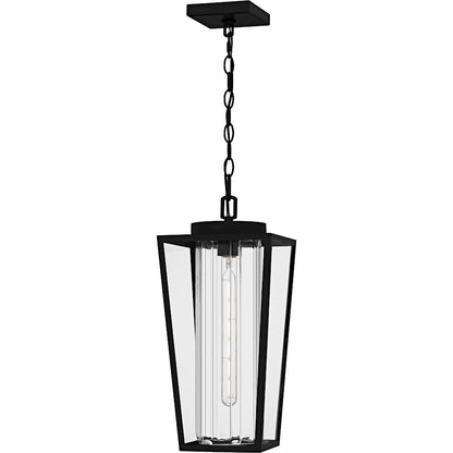 Quoizel Jett 9in 1-Light Outdoor Hanging Lantern | Transitional Matte Black and Clear Glass | Covered Patio & Entryway | Model JET1909MBK