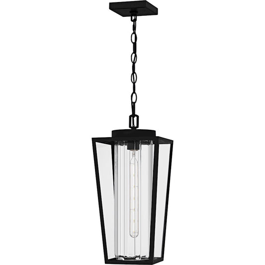 Quoizel Jett 9in 1-Light Outdoor Hanging Lantern | Transitional Matte Black and Clear Glass | Covered Patio & Entryway | Model JET1909MBK