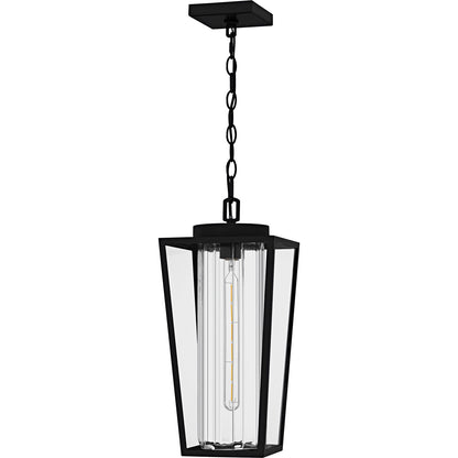 Quoizel Jett 9in 1-Light Outdoor Hanging Lantern | Transitional Matte Black and Clear Glass | Covered Patio & Entryway | Model JET1909MBK