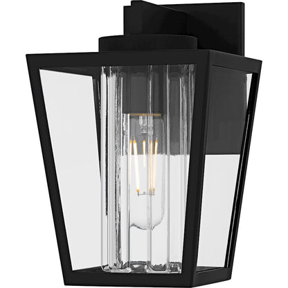 Quoizel Jett 7in 1-Light Outdoor Wall Lantern | Transitional Matte Black and Clear Glass | Entryway & Walkway | 6.5 x 7.5 x 10 in | Model JET8307MBK