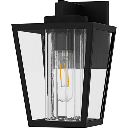 Quoizel Jett 7in 1-Light Outdoor Wall Lantern | Transitional Matte Black and Clear Glass | Entryway & Walkway | 6.5 x 7.5 x 10 in | Model JET8307MBK