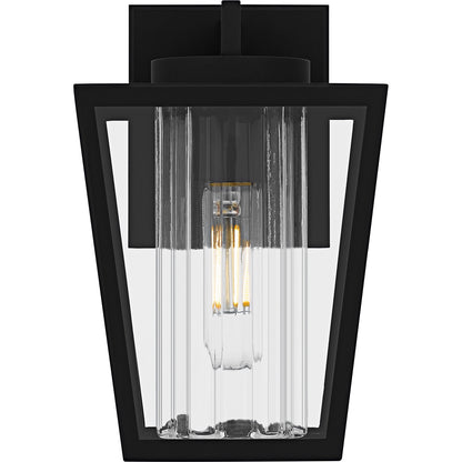 Quoizel Jett 7in 1-Light Outdoor Wall Lantern | Transitional Matte Black and Clear Glass | Entryway & Walkway | 6.5 x 7.5 x 10 in | Model JET8307MBK