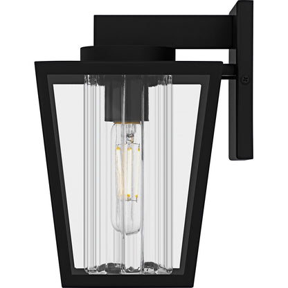 Quoizel Jett 7in 1-Light Outdoor Wall Lantern | Transitional Matte Black and Clear Glass | Entryway & Walkway | 6.5 x 7.5 x 10 in | Model JET8307MBK