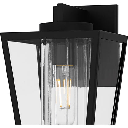 Quoizel Jett 7in 1-Light Outdoor Wall Lantern | Transitional Matte Black and Clear Glass | Entryway & Walkway | 6.5 x 7.5 x 10 in | Model JET8307MBK