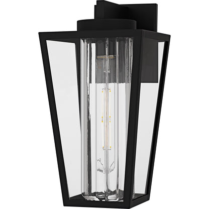 Quoizel Jett 8in 1-Light Outdoor Wall Lantern | Transitional Matte Black and Clear Glass | Entryway & Walkway | 7 x 7.75 x 13.5 in | Model JET8407MBK