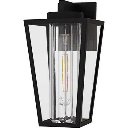 Quoizel Jett 8in 1-Light Outdoor Wall Lantern | Transitional Matte Black and Clear Glass | Entryway & Walkway | 7 x 7.75 x 13.5 in | Model JET8407MBK