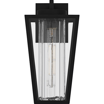 Quoizel Jett 8in 1-Light Outdoor Wall Lantern | Transitional Matte Black and Clear Glass | Entryway & Walkway | 7 x 7.75 x 13.5 in | Model JET8407MBK
