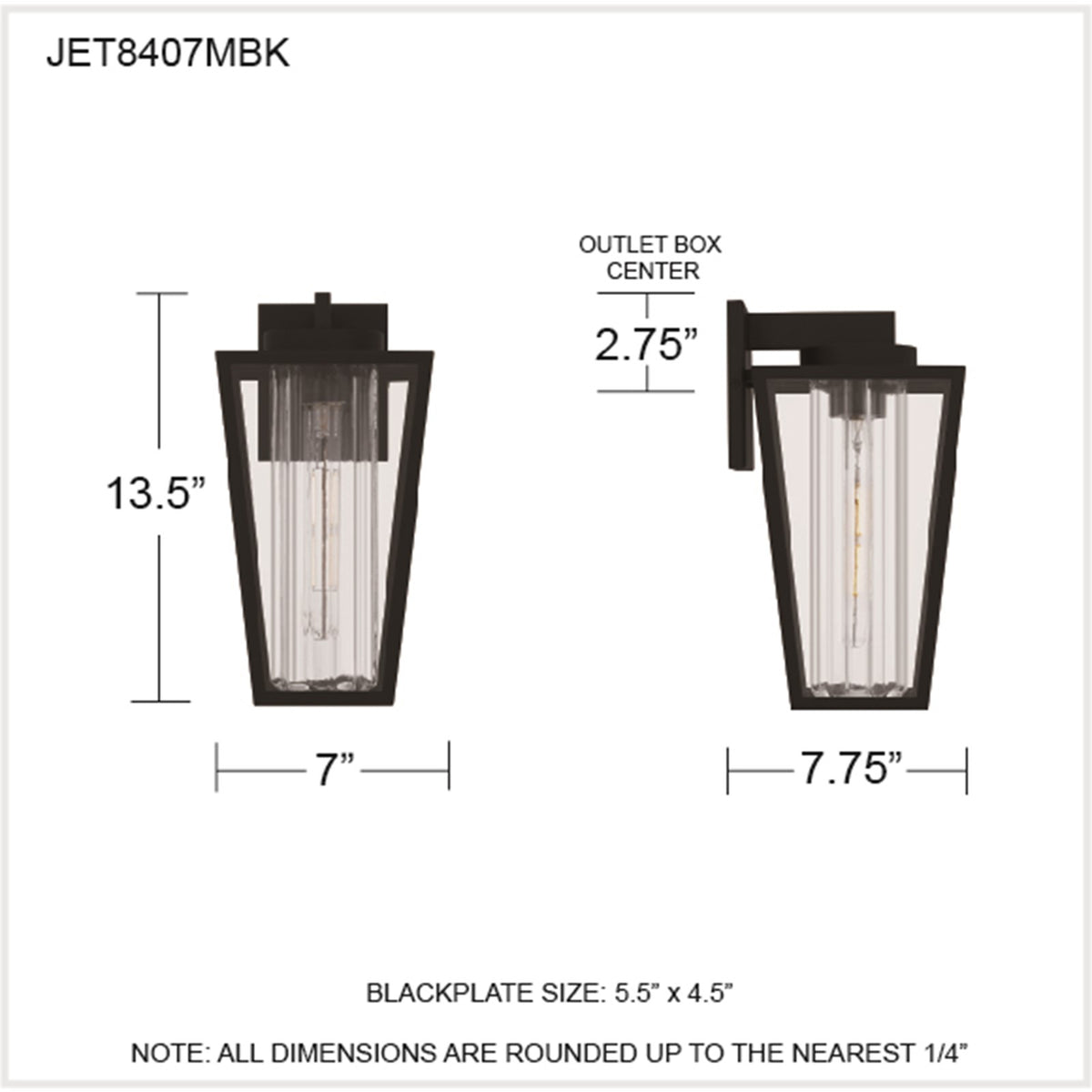 Quoizel Jett 8in 1-Light Outdoor Wall Lantern | Transitional Matte Black and Clear Glass | Entryway & Walkway | 7 x 7.75 x 13.5 in | Model JET8407MBK