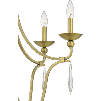 Quoizel Joules 25in 5-Light Chandelier | Traditional Aged Brass Steel with Crystal Drops | Dining Room & Foyer | 25 x 25 x 24.25 in | Model JOU5025AB