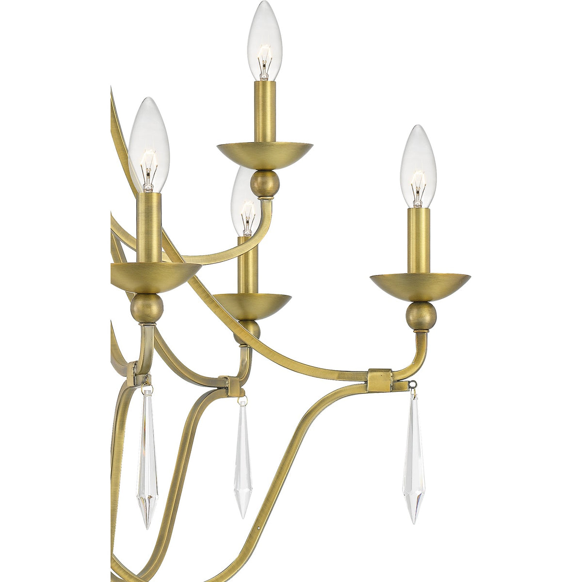 Quoizel Joules 32in 9-Light Chandelier | Traditional Aged Brass Steel with Crystal Drops | Dining Room & Foyer | 32 x 32 x 31 in | Model JOU5032AB