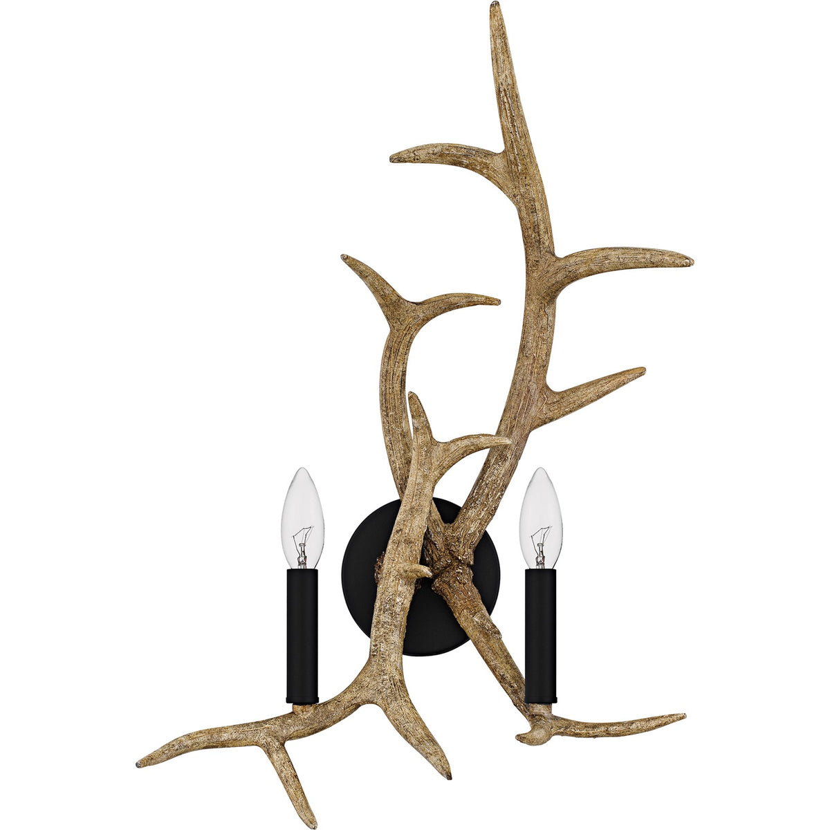 Quoizel Journey 2-Light Wall Sconce | Rustic Earth Black Steel and Resin Antlers | Cabin Hallway & Living Room | Model JR8713EK