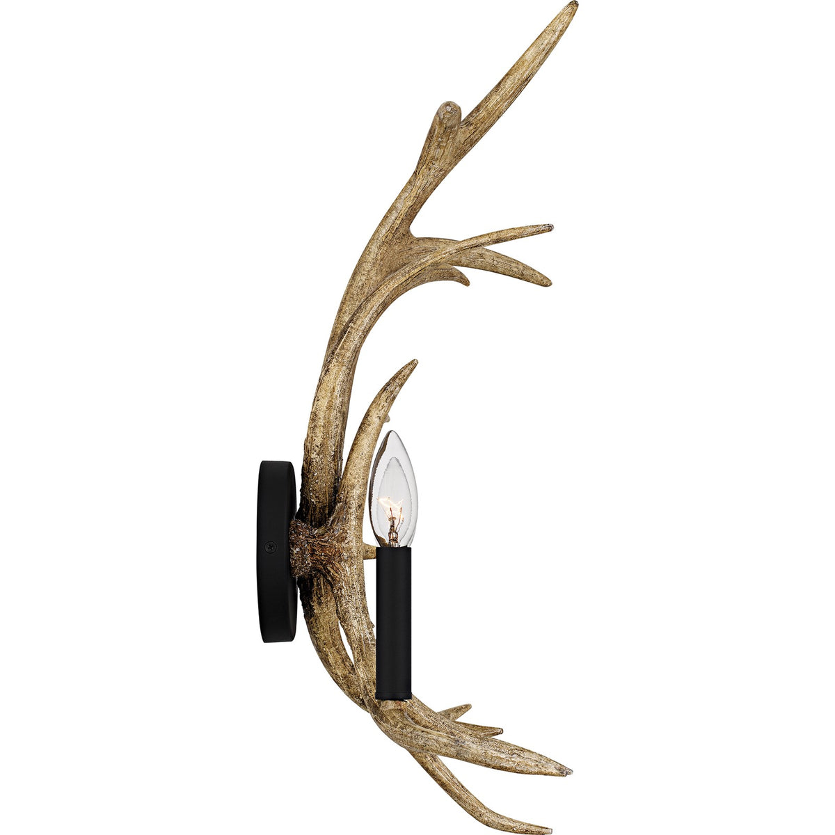 Quoizel Journey 2-Light Wall Sconce | Rustic Earth Black Steel and Resin Antlers | Cabin Hallway & Living Room | Model JR8713EK