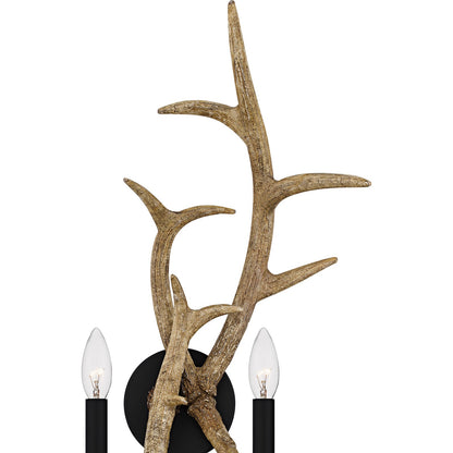 Quoizel Journey 2-Light Wall Sconce | Rustic Earth Black Steel and Resin Antlers | Cabin Hallway & Living Room | Model JR8713EK
