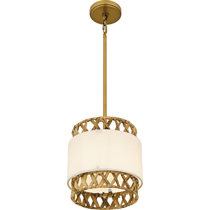 Quoizel Kate 10in 1-Light Mini Pendant | Coastal Brushed Gold and White Linen Rattan | Kitchen Island & Dining Room | Model KAT1510BRG