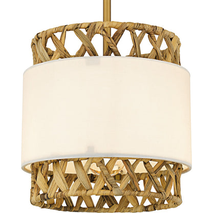 Quoizel Kate 10in 1-Light Mini Pendant | Coastal Brushed Gold and White Linen Rattan | Kitchen Island & Dining Room | Model KAT1510BRG