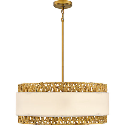 Quoizel Kate 24in 5-Light Pendant | Coastal Brushed Gold and White Linen Rattan | Dining Room & Kitchen Island | 24 x 24 x 10.25 in | Model KAT2824BRG