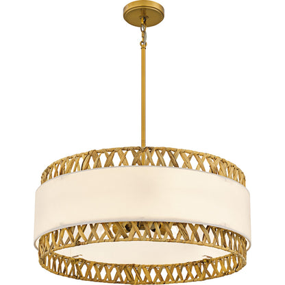 Quoizel Kate 24in 5-Light Pendant | Coastal Brushed Gold and White Linen Rattan | Dining Room & Kitchen Island | 24 x 24 x 10.25 in | Model KAT2824BRG
