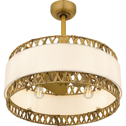 Quoizel Kate 24in 4-Light Fandelier | Coastal Brushed Gold and White Linen Rattan | Bedroom & Living Room | 24 x 24 x 11.75 in | Model KAT3124BRG
