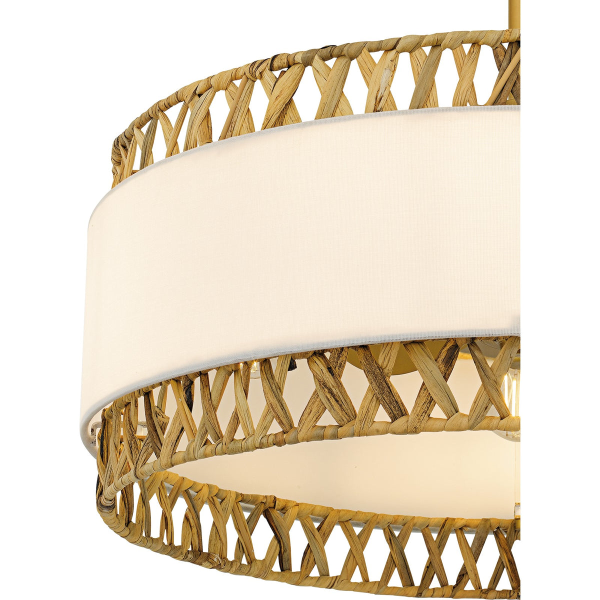 Quoizel Kate 24in 4-Light Fandelier | Coastal Brushed Gold and White Linen Rattan | Bedroom & Living Room | 24 x 24 x 11.75 in | Model KAT3124BRG