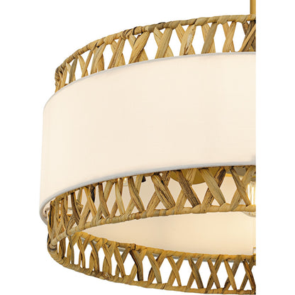 Quoizel Kate 24in 4-Light Fandelier | Coastal Brushed Gold and White Linen Rattan | Bedroom & Living Room | 24 x 24 x 11.75 in | Model KAT3124BRG