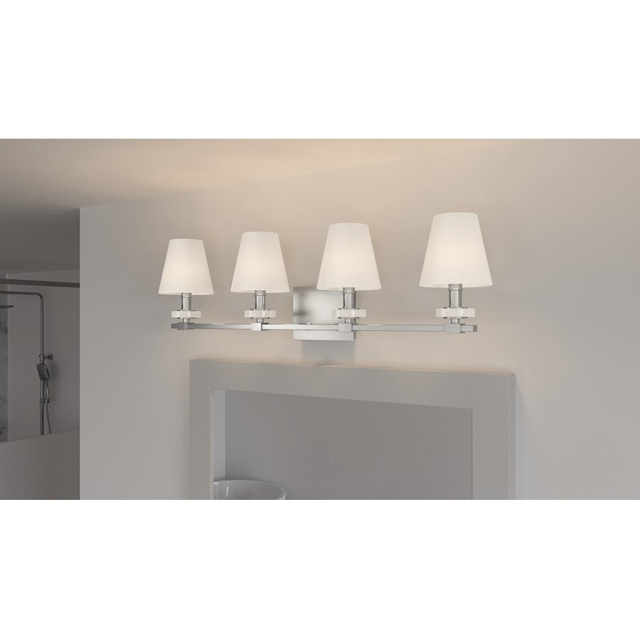 Quoizel Kelsey Glen 4 Light Bath Vanity, Polished Nickel/Etched