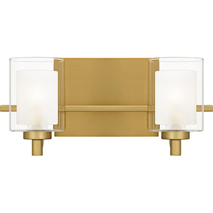 Quoizel Kolt 13in 2-Light Vanity Light | Modern Brushed Gold and Clear Glass | Bathroom & Powder Room | 13 x 6.25 x 6 in | Model KLT8602BRGLED