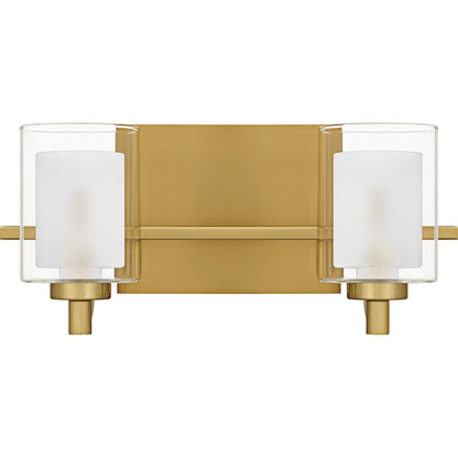 Quoizel Kolt 13in 2-Light Vanity Light | Modern Brushed Gold and Clear Glass | Bathroom & Powder Room | 13 x 6.25 x 6 in | Model KLT8602BRGLED