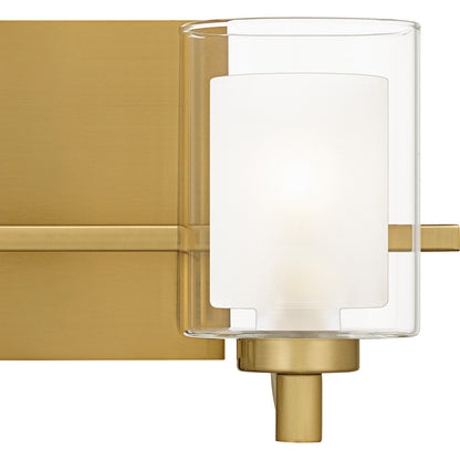 Quoizel Kolt 13in 2-Light Vanity Light | Modern Brushed Gold and Clear Glass | Bathroom & Powder Room | 13 x 6.25 x 6 in | Model KLT8602BRGLED