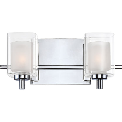 Quoizel Kolt 13in 2-Light Vanity Light | Modern Polished Chrome and Clear Glass | Bathroom & Powder Room | 13 x 6.25 x 6 in | Model KLT8602CLED