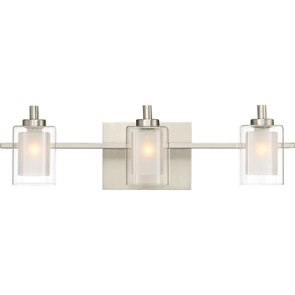 Quoizel Kolt 21in 3-Light Vanity Light | Modern Brushed Nickel and Clear Glass | Bathroom & Powder Room | 21 x 6.25 x 6 in | Model KLT8603BNLED