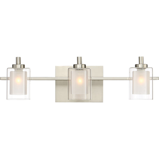 Quoizel Kolt 21in 3-Light Vanity Light | Modern Brushed Nickel and Clear Glass | Bathroom & Powder Room | 21 x 6.25 x 6 in | Model KLT8603BNLED
