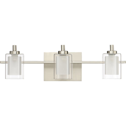 Quoizel Kolt 21in 3-Light Vanity Light | Modern Brushed Nickel and Clear Glass | Bathroom & Powder Room | 21 x 6.25 x 6 in | Model KLT8603BNLED