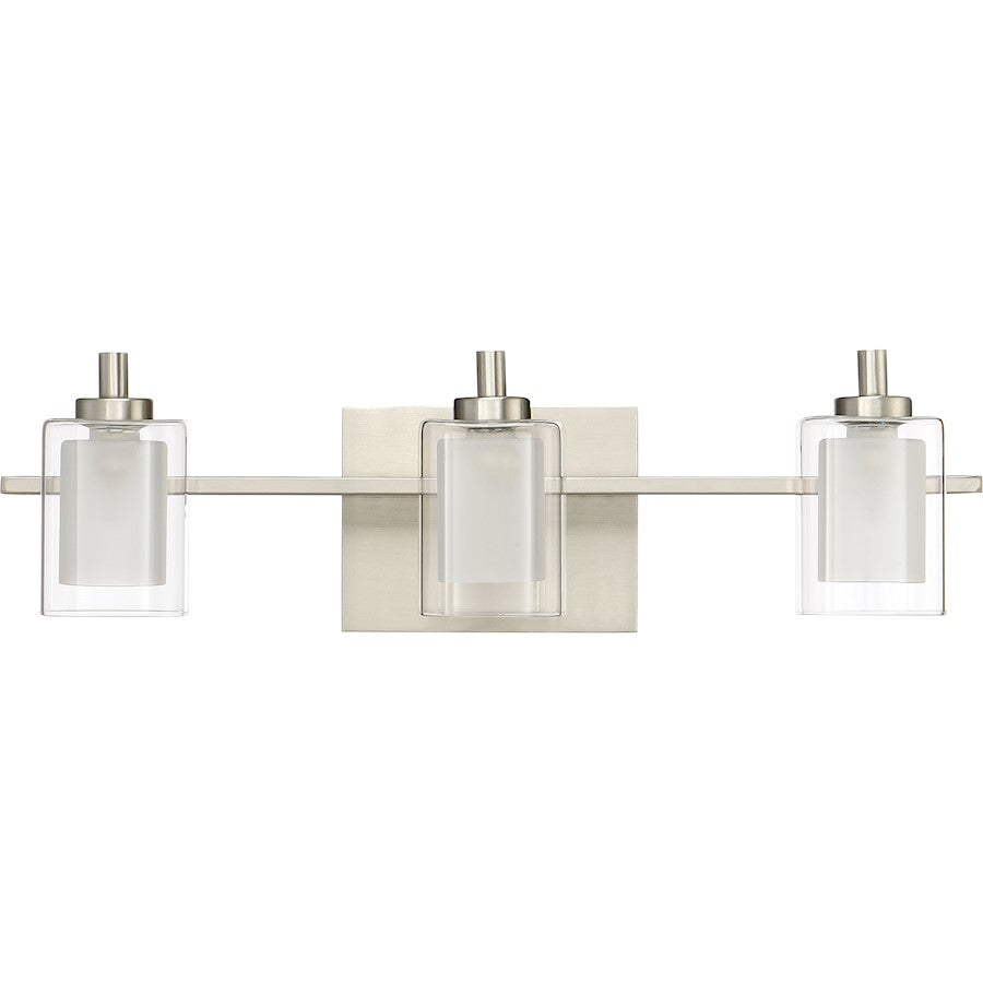 Quoizel Kolt 21in 3-Light Vanity Light | Modern Brushed Nickel and Clear Glass | Bathroom & Powder Room | 21 x 6.25 x 6 in | Model KLT8603BNLED