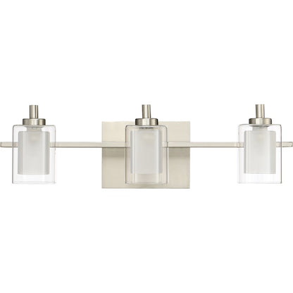 Quoizel Kolt 21in 3-Light Vanity Light | Modern Brushed Nickel and Clear Glass | Bathroom & Powder Room | 21 x 6.25 x 6 in | Model KLT8603BNLED