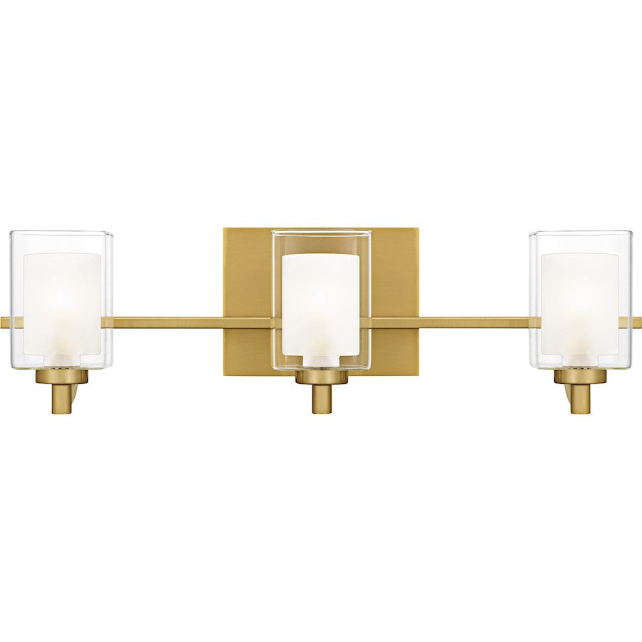Quoizel Kolt 21in 3-Light Vanity Light | Modern Brushed Gold and Clear Glass | Bathroom & Powder Room | 21 x 6.25 x 6 in | Model KLT8603BRGLED