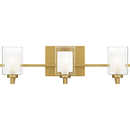 Quoizel Kolt 21in 3-Light Vanity Light | Modern Brushed Gold and Clear Glass | Bathroom & Powder Room | 21 x 6.25 x 6 in | Model KLT8603BRGLED