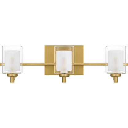 Quoizel Kolt 21in 3-Light Vanity Light | Modern Brushed Gold and Clear Glass | Bathroom & Powder Room | 21 x 6.25 x 6 in | Model KLT8603BRGLED