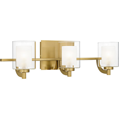 Quoizel Kolt 21in 3-Light Vanity Light | Modern Brushed Gold and Clear Glass | Bathroom & Powder Room | 21 x 6.25 x 6 in | Model KLT8603BRGLED