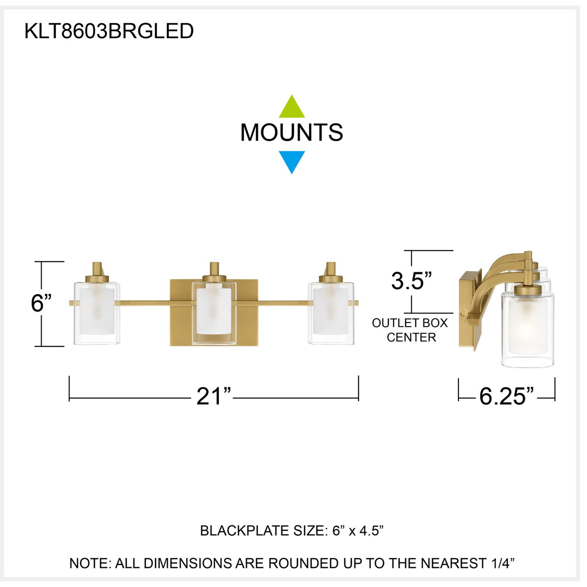Quoizel Kolt 21in 3-Light Vanity Light | Modern Brushed Gold and Clear Glass | Bathroom & Powder Room | 21 x 6.25 x 6 in | Model KLT8603BRGLED
