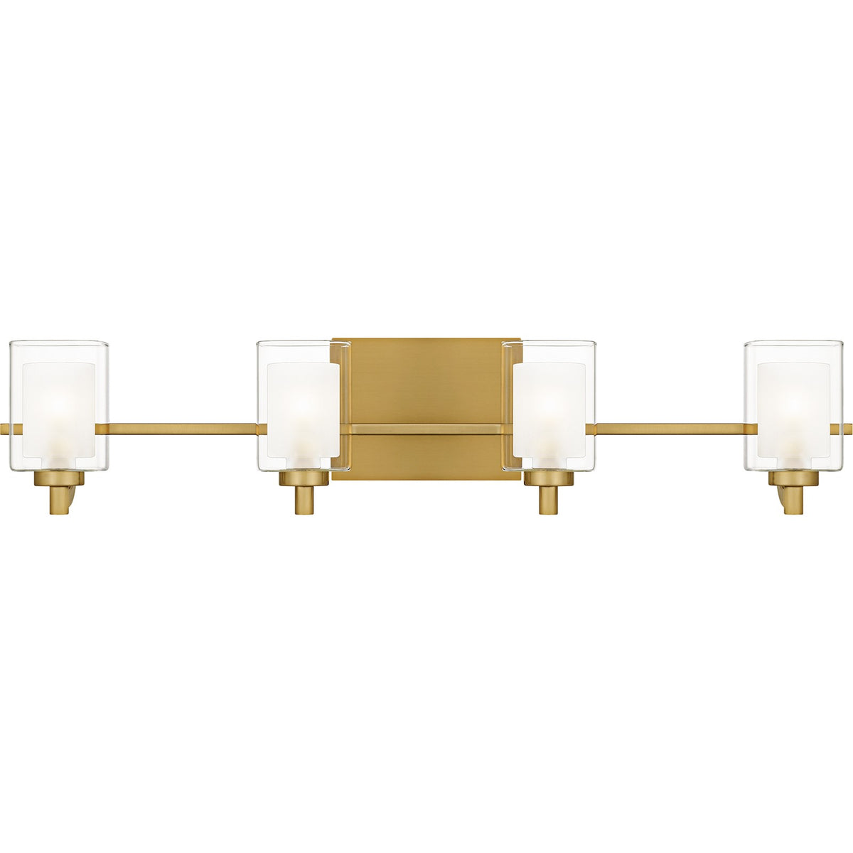 Quoizel Kolt 29in 4-Light Vanity Light | Modern Brushed Gold and Clear Glass | Bathroom Vanity & Powder Room | 29 x 6.25 x 6 in | Model KLT8604BRGLED