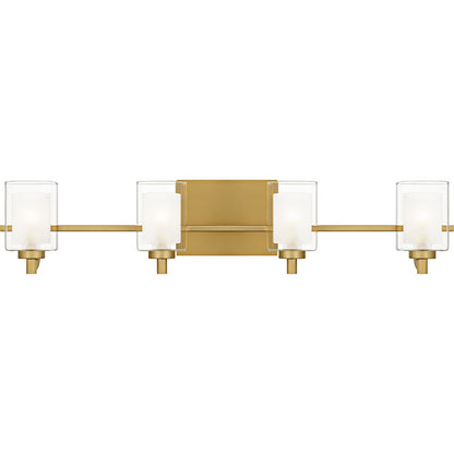 Quoizel Kolt 29in 4-Light Vanity Light | Modern Brushed Gold and Clear Glass | Bathroom Vanity & Powder Room | 29 x 6.25 x 6 in | Model KLT8604BRGLED